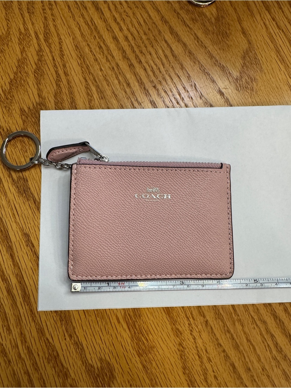 COACH Dusty Pink Leather Zip Card Holder with Key Ring